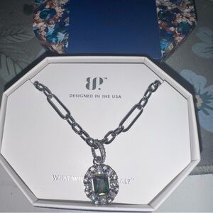 BP Silver and Green Necklace Modern Geometric Design